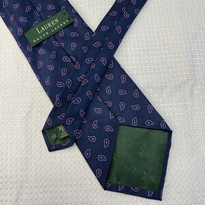 Vintage Lauren Ralph Lauren Blue Mini Paisley USA 100% Silk Necktie Preppy Y2K
